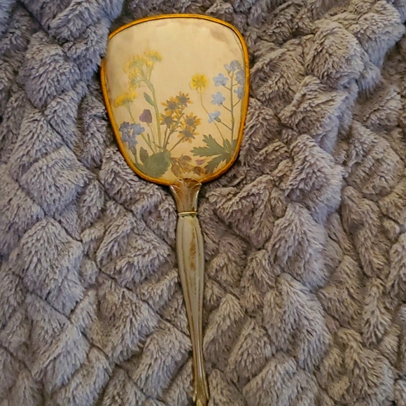 Bath Vintage Hand Held Gold Mirror With Floral Design Poshmark